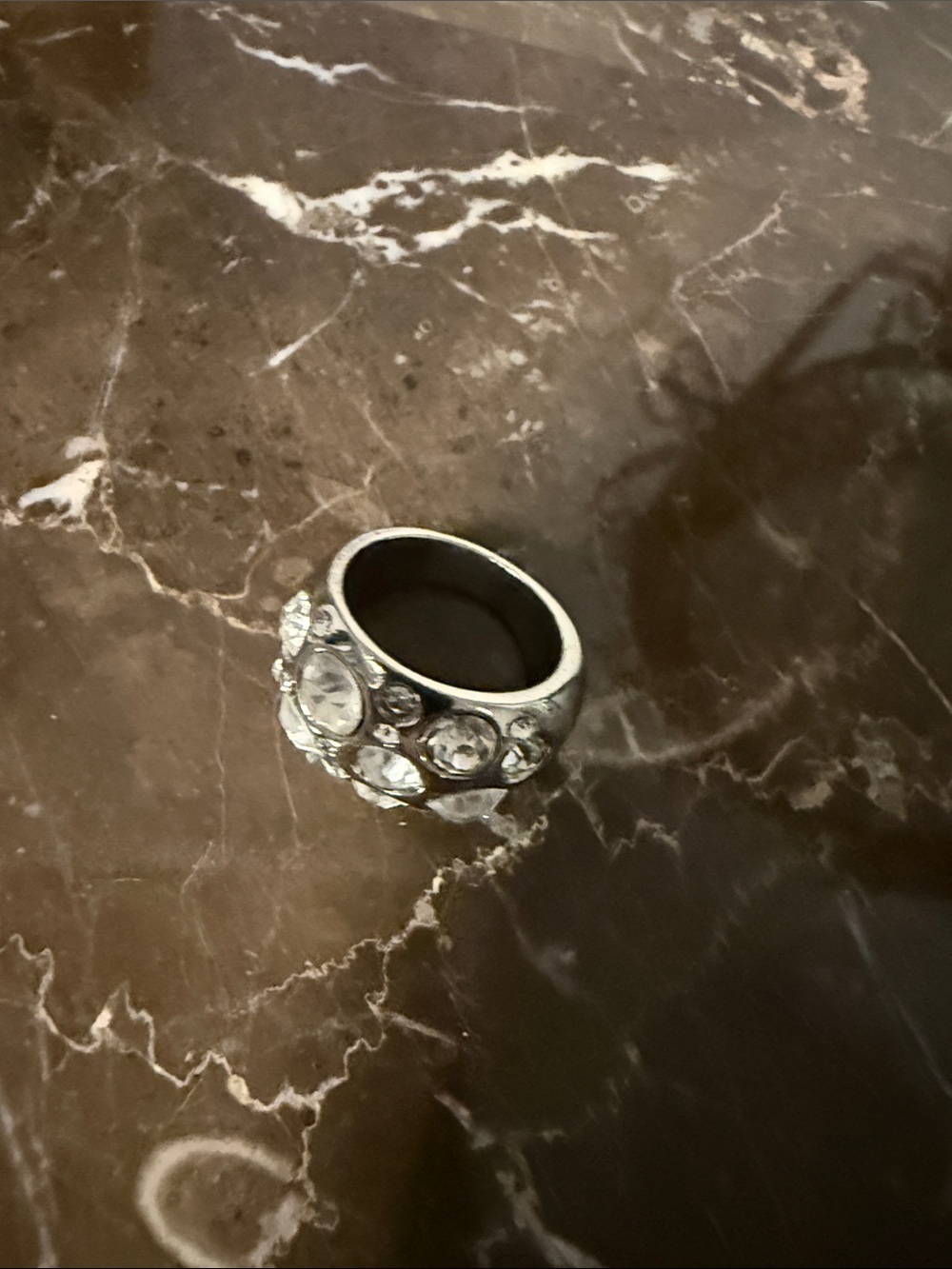 BCBGMaxAzria Silver Crystal Wide Band Ring